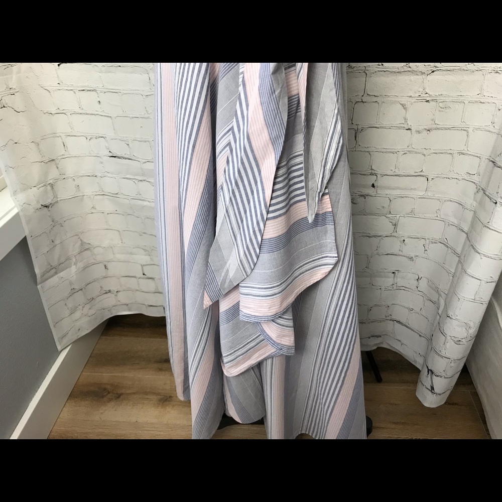 Calvin Klein Sleeveless Striped Wrap Maxi Dress in White and Light Blue - Picture 8 of 13